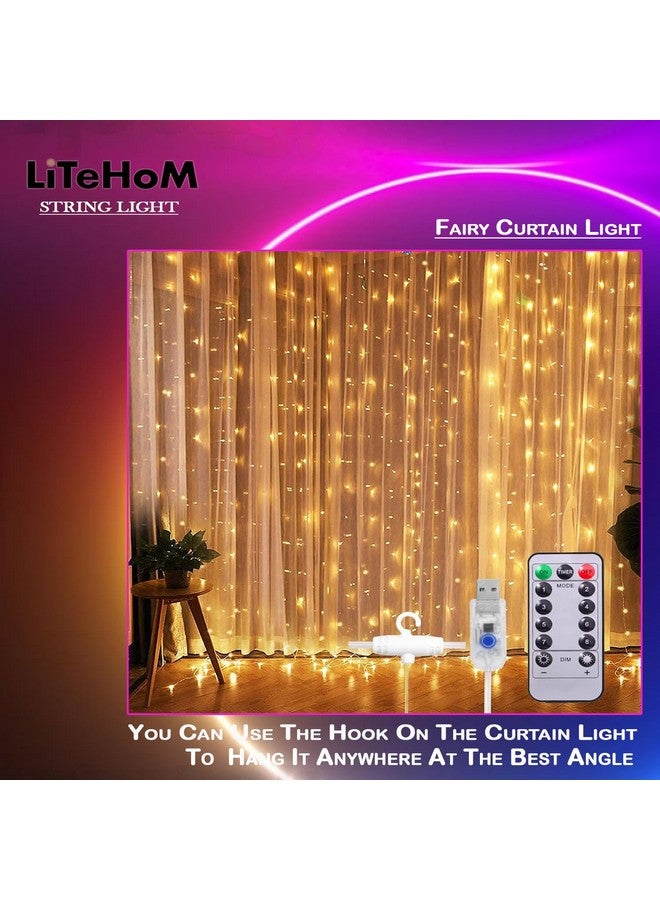 Litehom أضواء ستارة الجنية Litehom 300 LED بطول 3 أمتار مع جهاز تحكم عن بعد قابل للتعديل، ضوء LED يعمل عبر USB لتزيين المنزل، تزيين ديوالي، تزيين بالونات عيد الميلاد في غرفة النوم (متعدد الألوان) (أصفر-300) - Image 4