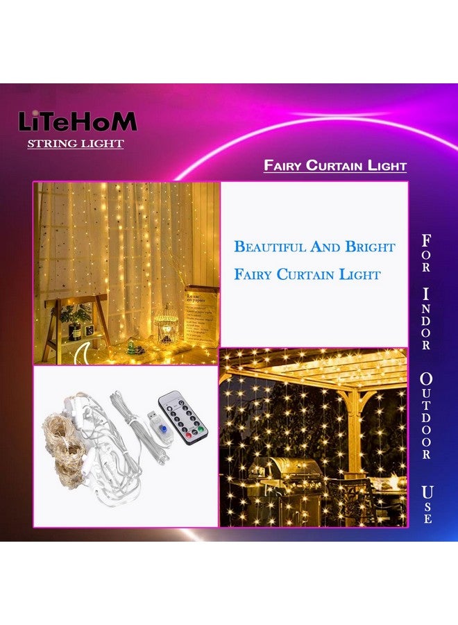 Litehom أضواء ستارة الجنية Litehom 300 LED بطول 3 أمتار مع جهاز تحكم عن بعد قابل للتعديل، ضوء LED يعمل عبر USB لتزيين المنزل، تزيين ديوالي، تزيين بالونات عيد الميلاد في غرفة النوم (متعدد الألوان) (أصفر-300) - Image 5