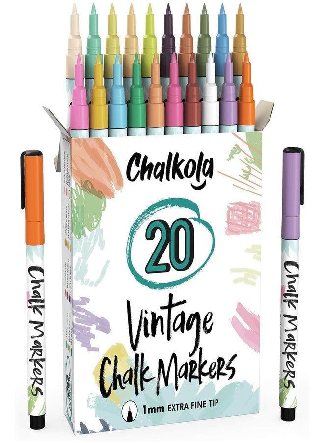 Chalkola Extra Fine Tip Liquid Chalk Markers for Chalkboard (1mm, 20 Vintage Colors) - Dry Erase Marker Pens for Blackboard, Windows, Signs, Bistro - Thin Point, Erasable, Pastel Chalkboard Markers Pen - Image 1