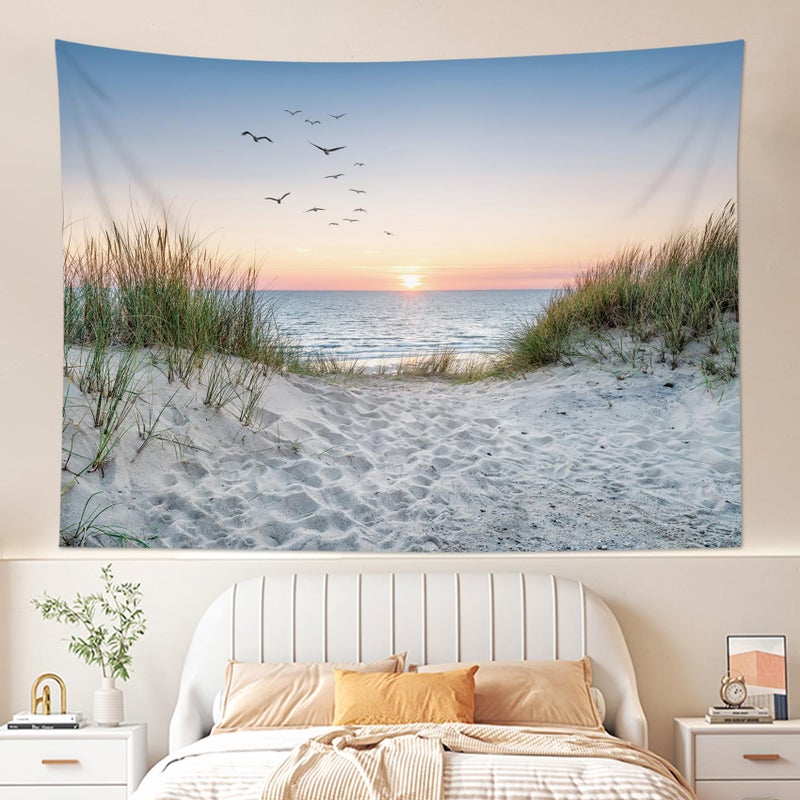 HVEST Ocean Beach Tapestry Wall Hanging, Sunset Seabird and Beach with Grass Wall Tapestry Natural Landscape Tapestries for Bedroom Living Room Dorm Decoration, 60x40 Inches - Image 4