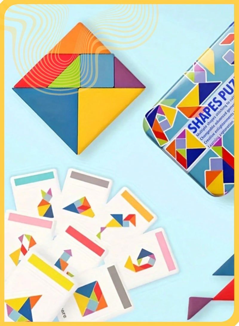 شي آند ليتل كتاب أحجية تانغرام خشبي مغناطيسي, لعبة سفر تعليمية من مونتيسوري للأطفال بعمر 3-8 سنوات, نشاط ذكاء قابل للحمل للطائرة والسيارة والهواء الطلق (أزرق) - Image 5