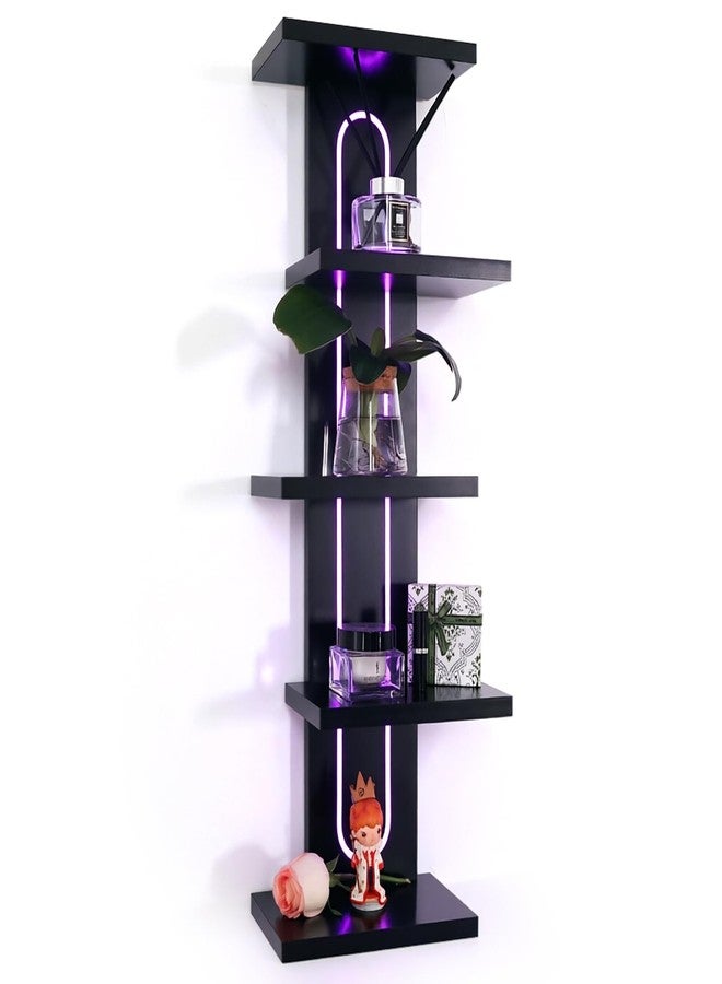 Homaterial RGB Wall Shelves for Gaming Room & Display, 5-Tier Unique Staggered Floating Shelves with Lights & Remote, Vertical MDF Shelf for Collectibles, Room Decor, Black - Image 1
