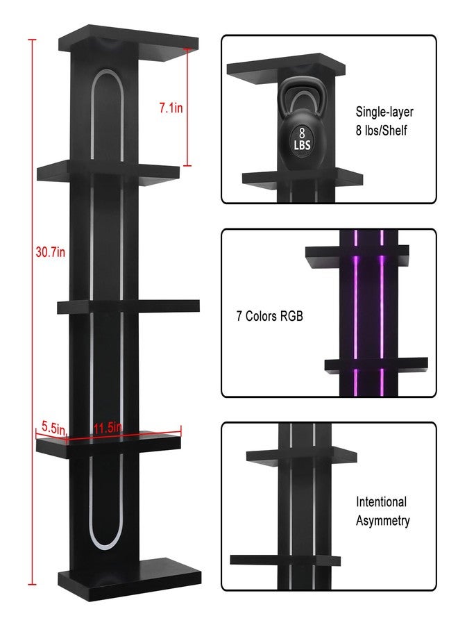 Homaterial RGB Wall Shelves for Gaming Room & Display, 5-Tier Unique Staggered Floating Shelves with Lights & Remote, Vertical MDF Shelf for Collectibles, Room Decor, Black - Image 2
