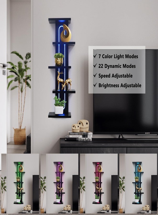Homaterial RGB Wall Shelves for Gaming Room & Display, 5-Tier Unique Staggered Floating Shelves with Lights & Remote, Vertical MDF Shelf for Collectibles, Room Decor, Black - Image 3