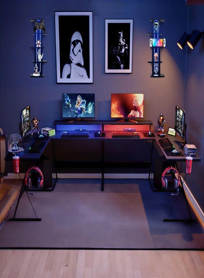 Homaterial RGB Wall Shelves for Gaming Room & Display, 5-Tier Unique Staggered Floating Shelves with Lights & Remote, Vertical MDF Shelf for Collectibles, Room Decor, Black - Image 5