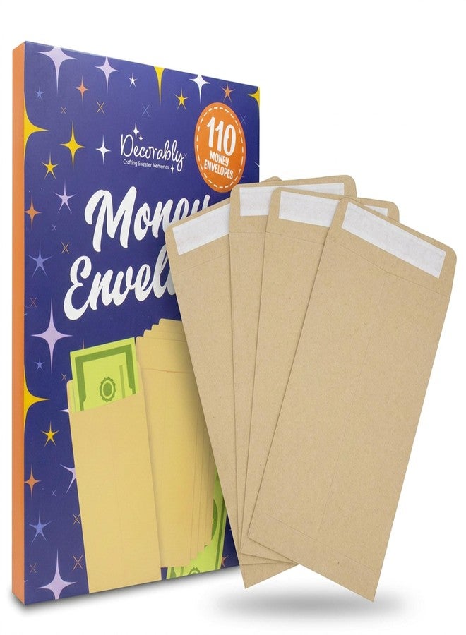 Decorably 110 Pack Kraft Small Envelopes for Money, 6.5 x 3.5in with Self-Adhesive, thick 100GSM, Coins, Tip, Gift, Trinkets, Small Items, Banking, Business, Jewelry - Image 1