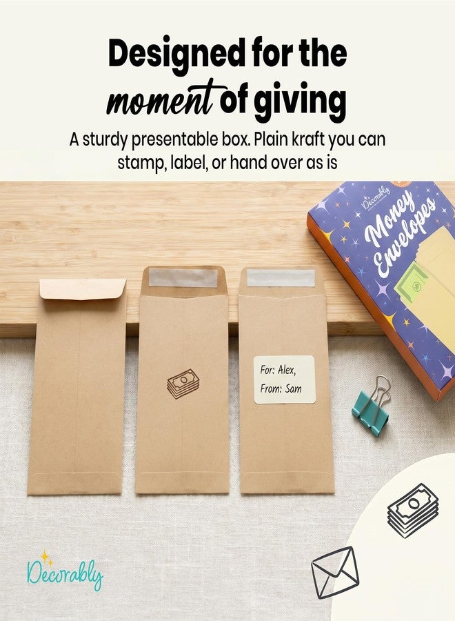 Decorably 110 Pack Kraft Small Envelopes for Money, 6.5 x 3.5in with Self-Adhesive, thick 100GSM, Coins, Tip, Gift, Trinkets, Small Items, Banking, Business, Jewelry - Image 5