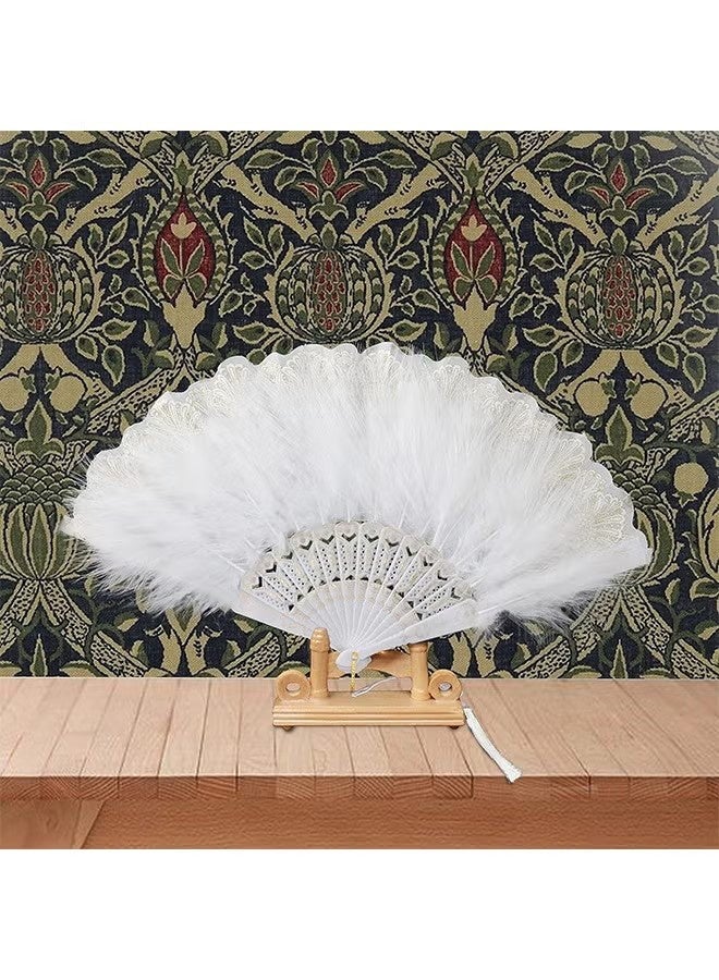 واي جيه مروحة يدوية بالريش، مروحة قابلة للطي باللون الأبيض للاستخدام اليدوي لحفلات الزفاف والرقص والديكور - Image 5