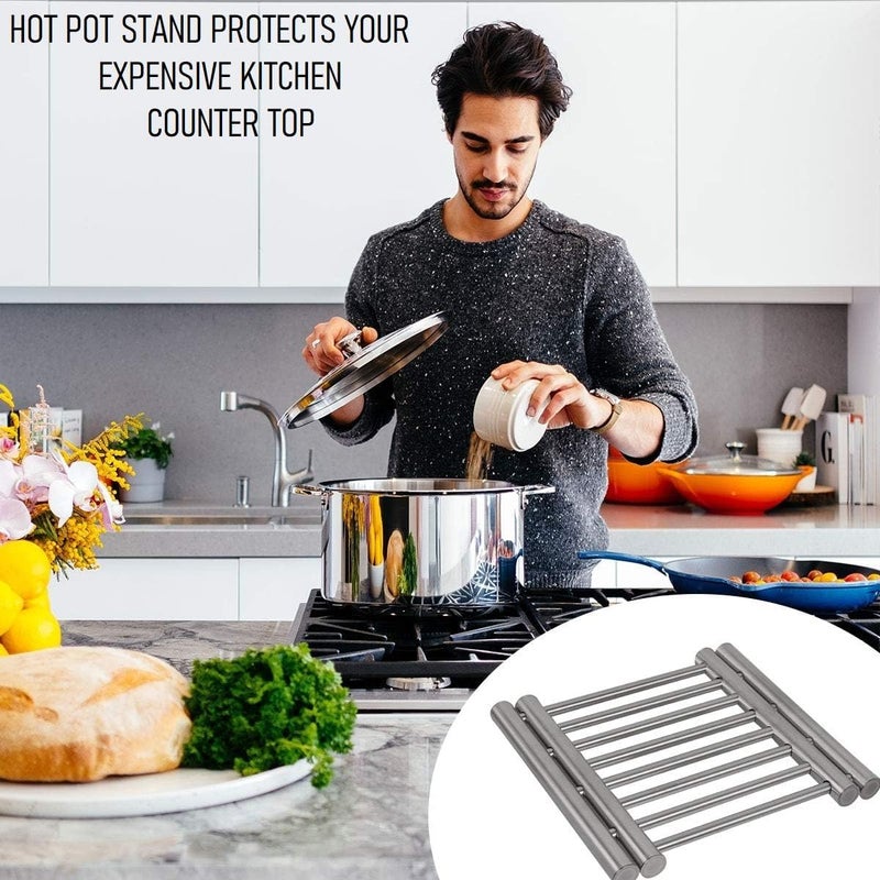 PRAMANTA PRAMANTA 2Pcs Adjustable Trivet Hot Pot Stand for Kitchen Heat Resistance Dining Table Cooker Cooling Stand, Hot Pot Holder Coaster, Food Cooling Rack for Cookware - Image 3