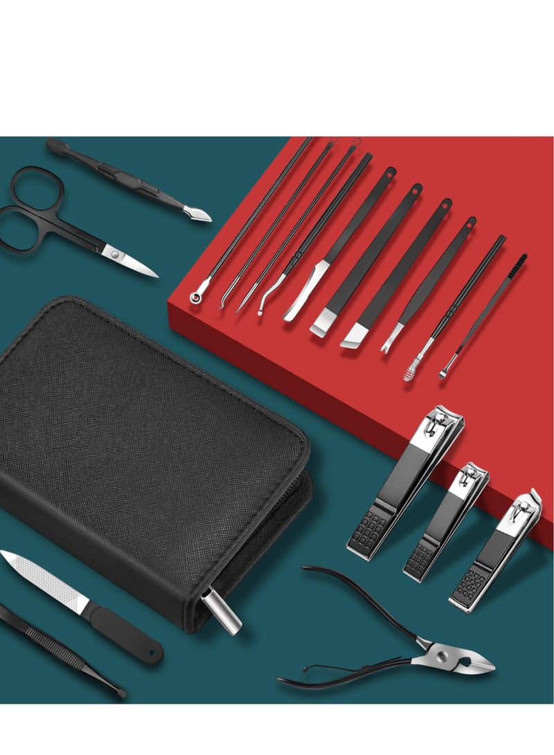 Excefore Manicure Set, 18 Pieces Nail Clippers Pedicure Kit, Stainless Steel Nail Set, Gift Box for Men Women - Image 2