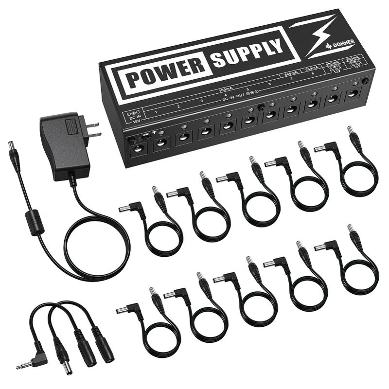 Donner DP-2 Guitar Pedal Power Supply High Current 10 Isolated DC Output for 9V/12V/18V Effect Pedals - Image 1