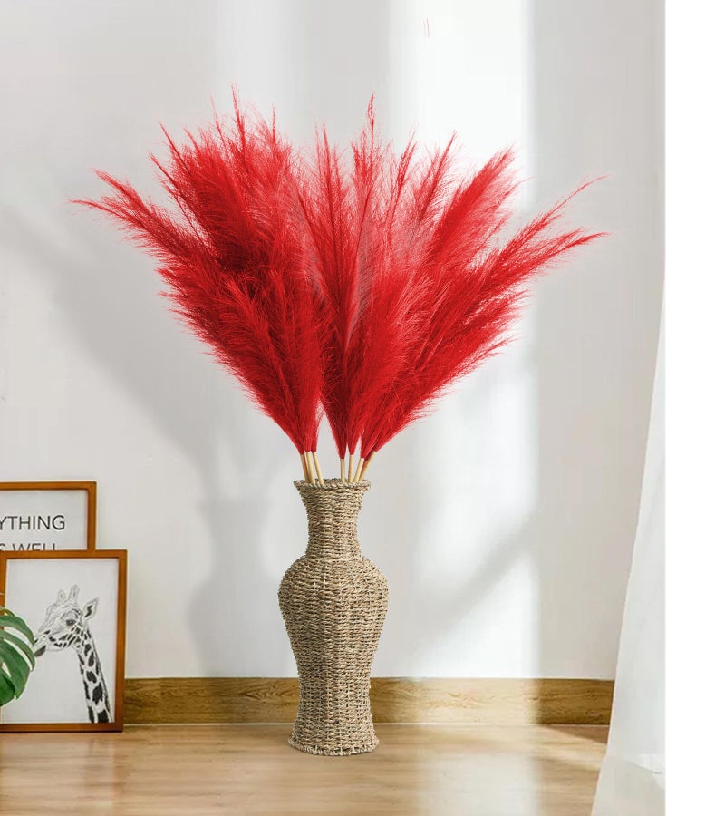 MUUNC 9 Pcs 45" Tall Pampas Grass Red Decor, Long Stem Artificial Flower Floor Vase Large Faux Floral Pompas Fake Plants Dried Bouquet Arrangement Vase Filler for Boho Home Wedding Decoration - Image 2