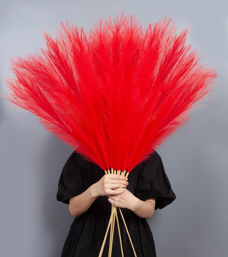 MUUNC 9 Pcs 45" Tall Pampas Grass Red Decor, Long Stem Artificial Flower Floor Vase Large Faux Floral Pompas Fake Plants Dried Bouquet Arrangement Vase Filler for Boho Home Wedding Decoration - Image 1