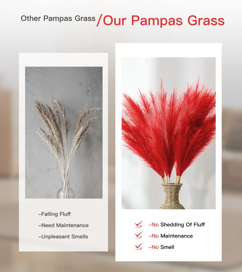 MUUNC 9 Pcs 45" Tall Pampas Grass Red Decor, Long Stem Artificial Flower Floor Vase Large Faux Floral Pompas Fake Plants Dried Bouquet Arrangement Vase Filler for Boho Home Wedding Decoration - Image 5