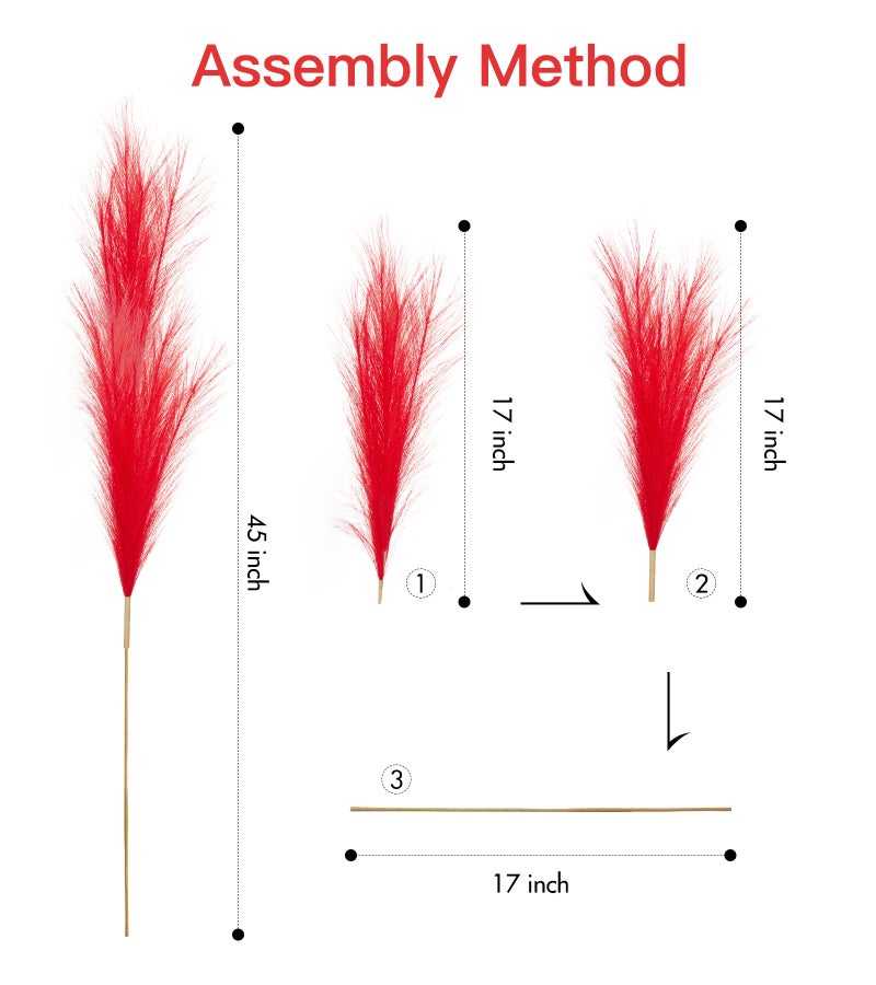 MUUNC 9 Pcs 45" Tall Pampas Grass Red Decor, Long Stem Artificial Flower Floor Vase Large Faux Floral Pompas Fake Plants Dried Bouquet Arrangement Vase Filler for Boho Home Wedding Decoration - Image 3