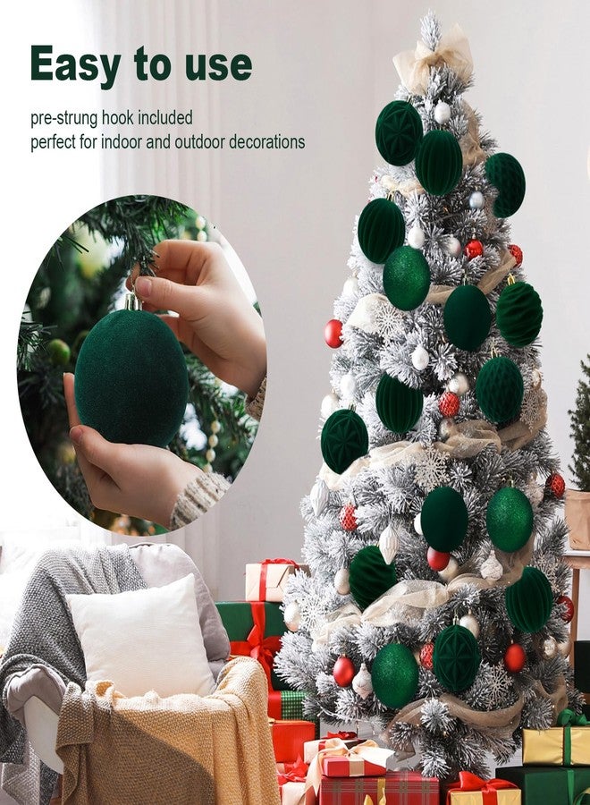 Suzile 18 Pcs Velvet Ornaments for Christmas Tree Decorations, 6 Styles (3.15") Matte Velvet Christmas Ball Ornaments, Hanging Baubles Finish for Thanksgiving Holiday Party(Dark Green) - Image 4