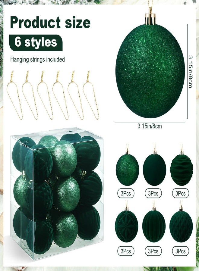 Suzile 18 Pcs Velvet Ornaments for Christmas Tree Decorations, 6 Styles (3.15") Matte Velvet Christmas Ball Ornaments, Hanging Baubles Finish for Thanksgiving Holiday Party(Dark Green) - Image 3