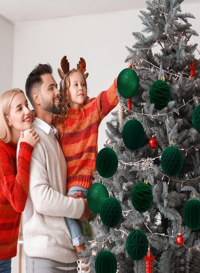 Suzile 18 Pcs Velvet Ornaments for Christmas Tree Decorations, 6 Styles (3.15") Matte Velvet Christmas Ball Ornaments, Hanging Baubles Finish for Thanksgiving Holiday Party(Dark Green) - Image 5