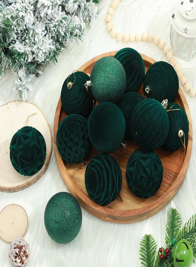 Suzile 18 Pcs Velvet Ornaments for Christmas Tree Decorations, 6 Styles (3.15") Matte Velvet Christmas Ball Ornaments, Hanging Baubles Finish for Thanksgiving Holiday Party(Dark Green) - Image 2