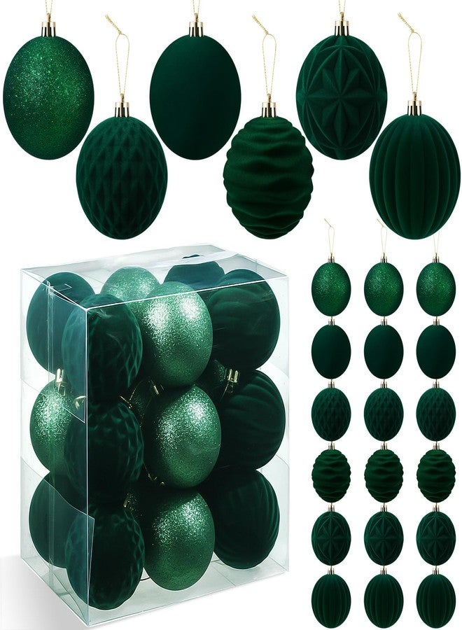 Suzile 18 Pcs Velvet Ornaments for Christmas Tree Decorations, 6 Styles (3.15") Matte Velvet Christmas Ball Ornaments, Hanging Baubles Finish for Thanksgiving Holiday Party(Dark Green) - Image 1