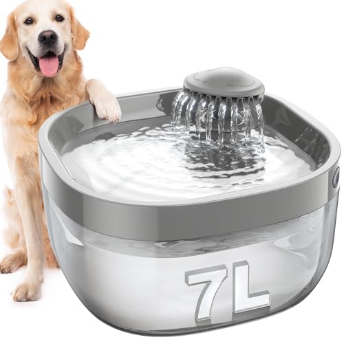 FEELNEEDY 7L/1.8Gal Dog Water Fountain for Large Dog, FEELNEEDY Dog Water Bowl Dispenser Pet Water Fountain, Water Dispenser for Dogs with Ultra Quiet Pump for Multiple Cats, Dogs, Pets (FN-W05, Grey) - Image 1