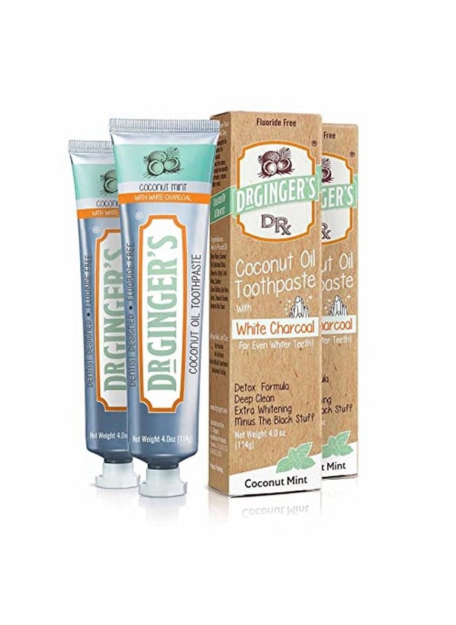 Doctor Ginger's Dr. Ginger'S Coconut Oil Toothpaste With White Activated Charcoal Allnatural Whitening Brightening Power Enamelsafe Reduces Plaque & Gum Sensitivity Fluoridefree Coconut Mint Flavor 4Oz 2Ct  - Image 1