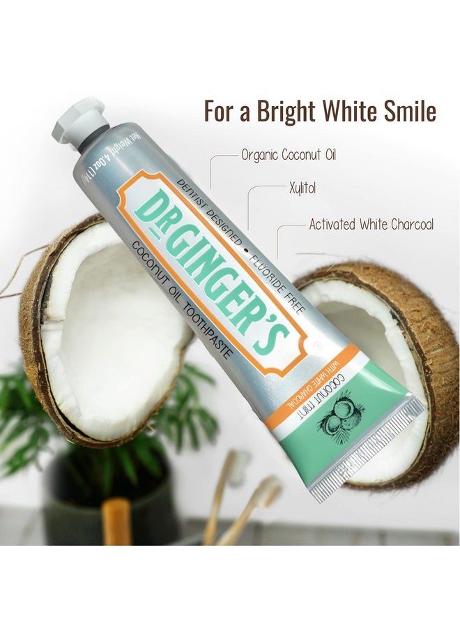 Doctor Ginger's Dr. Ginger'S Coconut Oil Toothpaste With White Activated Charcoal Allnatural Whitening Brightening Power Enamelsafe Reduces Plaque & Gum Sensitivity Fluoridefree Coconut Mint Flavor 4Oz 2Ct  - Image 5