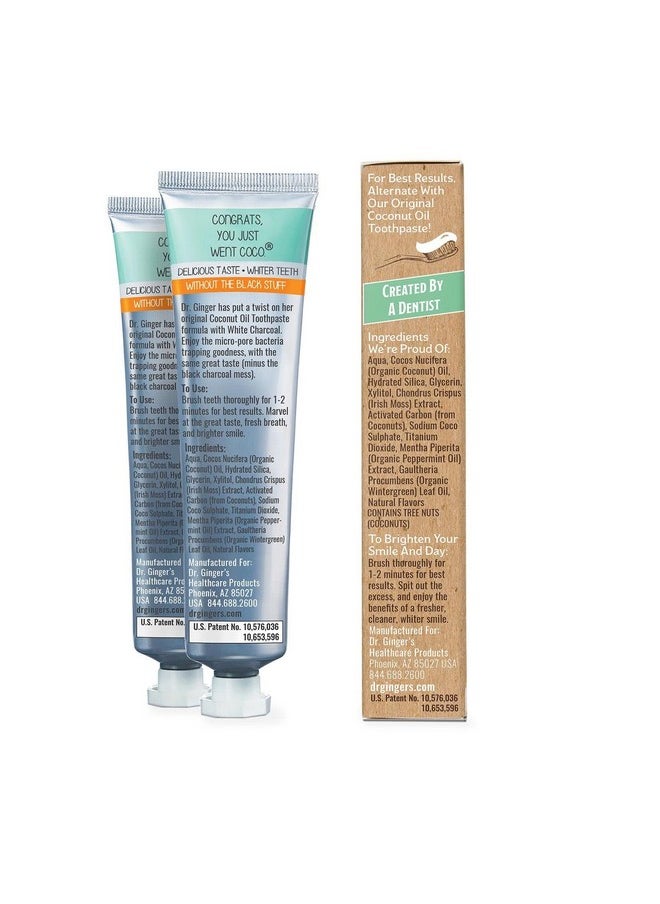 Doctor Ginger's Dr. Ginger'S Coconut Oil Toothpaste With White Activated Charcoal Allnatural Whitening Brightening Power Enamelsafe Reduces Plaque & Gum Sensitivity Fluoridefree Coconut Mint Flavor 4Oz 2Ct  - Image 3