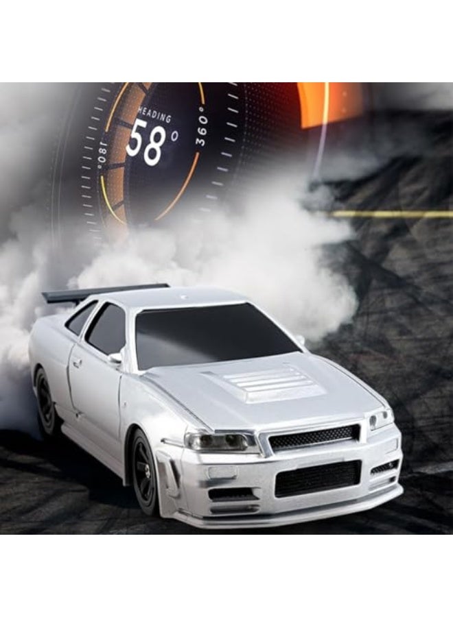 سيارة انزلاق تعمل بالكهرباء صغيرة بمقياس 1/43، بنظام تحكم كامل بتردد 2.4 جيجا مع أضواء طقم سيارة سباق وانزلاق هدية للكبار نسخة جاهزة للقيادة، لون أزرق وأبيض - Image 3