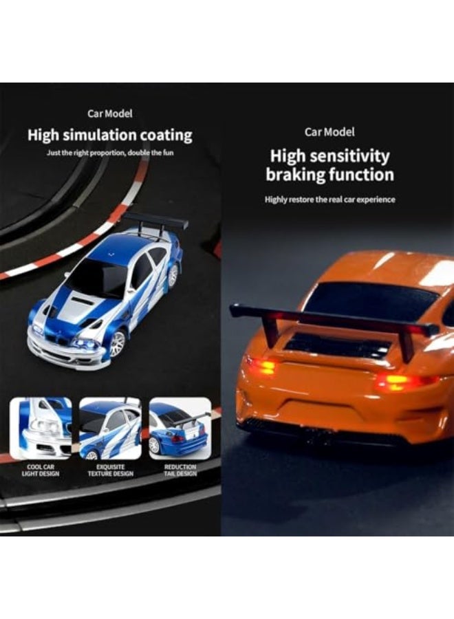 سيارة انزلاق تعمل بالكهرباء صغيرة بمقياس 1/43، بنظام تحكم كامل بتردد 2.4 جيجا مع أضواء طقم سيارة سباق وانزلاق هدية للكبار نسخة جاهزة للقيادة، لون أزرق وأبيض - Image 2