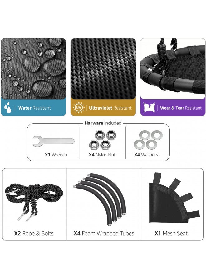 Sorbus أرجوحة شجرة سوربوس - أرجوحة دائرية للأطفال في الهواء الطلق - مقعد ثقيل 24" يتحمل 220 رطل - سهلة التركيب أرجوحة دائرية على شكل طبق طائر - مثالية كهدية، ملعب، فناء خلفي، أرجوحة داخلية/خارجية - Image 4