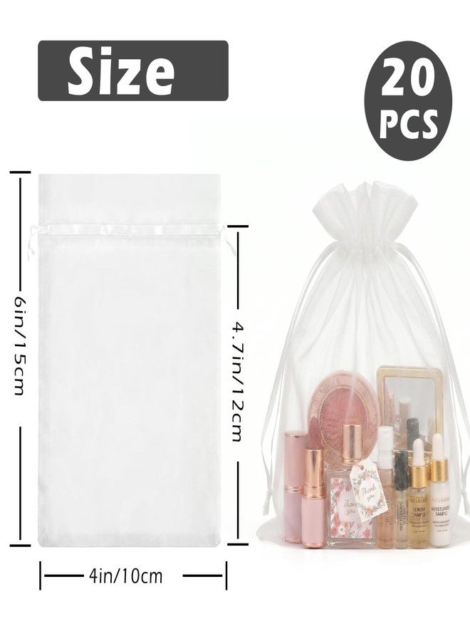 FEPTUASE 20 Pcs White Organza Bags 4X6 inch with Drawstring, Candy Drawstring Gift Bags, Sheer Mesh Jewelry Pouches, Candy Drawstring Gift Bags for Jewelry, Festival, Makeup, Candy, Desserts - Image 2