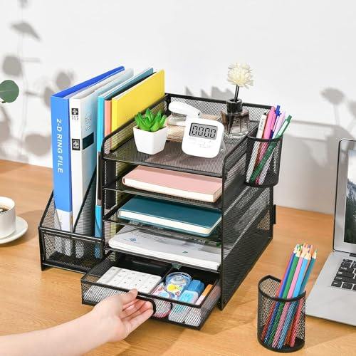 BAREPEPE Multipurpose Metal Mesh Paper Tray for Office Desk Organizer Space Saver File organiser 5 Layer - Image 2