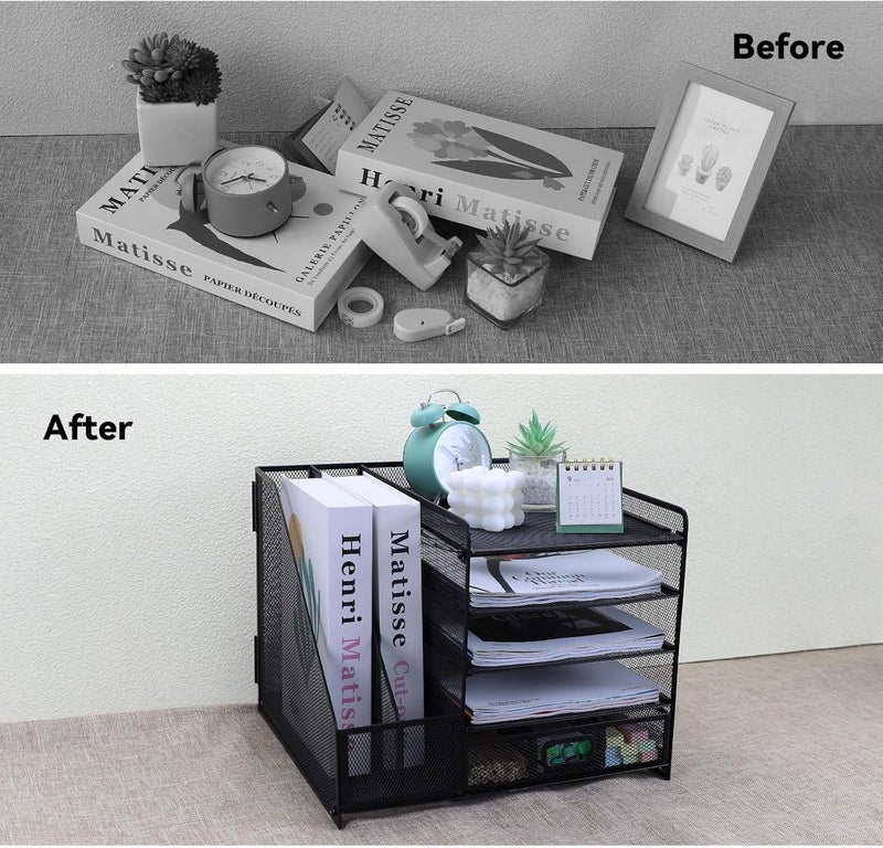 BAREPEPE Multipurpose Metal Mesh Paper Tray for Office Desk Organizer Space Saver File organiser 5 Layer - Image 4