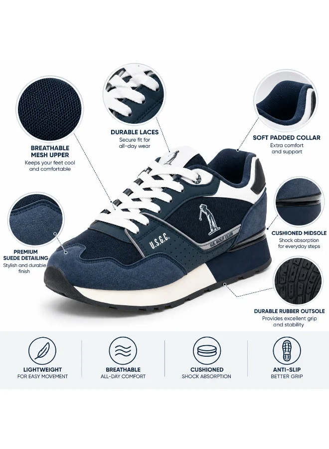 U.S. Golf Club NAVY Men's Navy Retro Casual Sneakers - Premium PU Leather Lifestyle Shoes with Lightweight EVA Cushioning Sole & Lace-Up Closure for Men | Best Price UAE