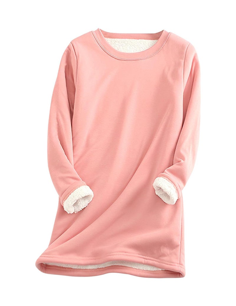 PEHMEA Women's Winter Warm Sherpa Lined Fleece Sweatshirt Crewneck Sport Pullover Loungewear Tops(Pink-L) - Image 1