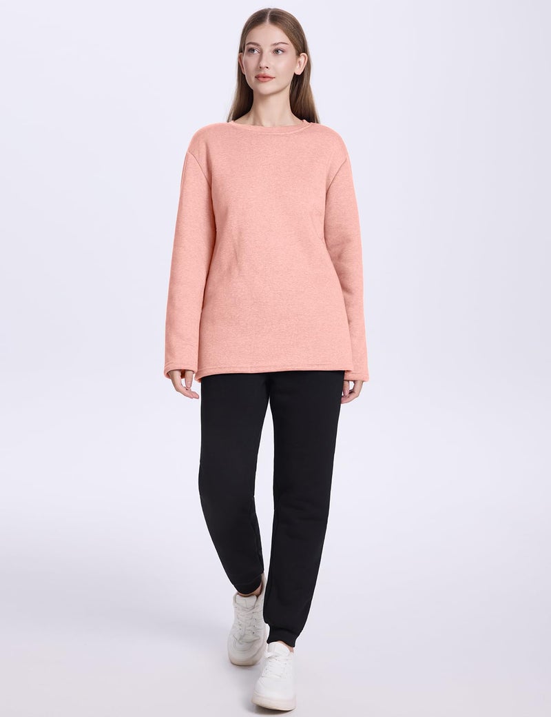 PEHMEA Women's Winter Warm Sherpa Lined Fleece Sweatshirt Crewneck Sport Pullover Loungewear Tops(Pink-L) - Image 3