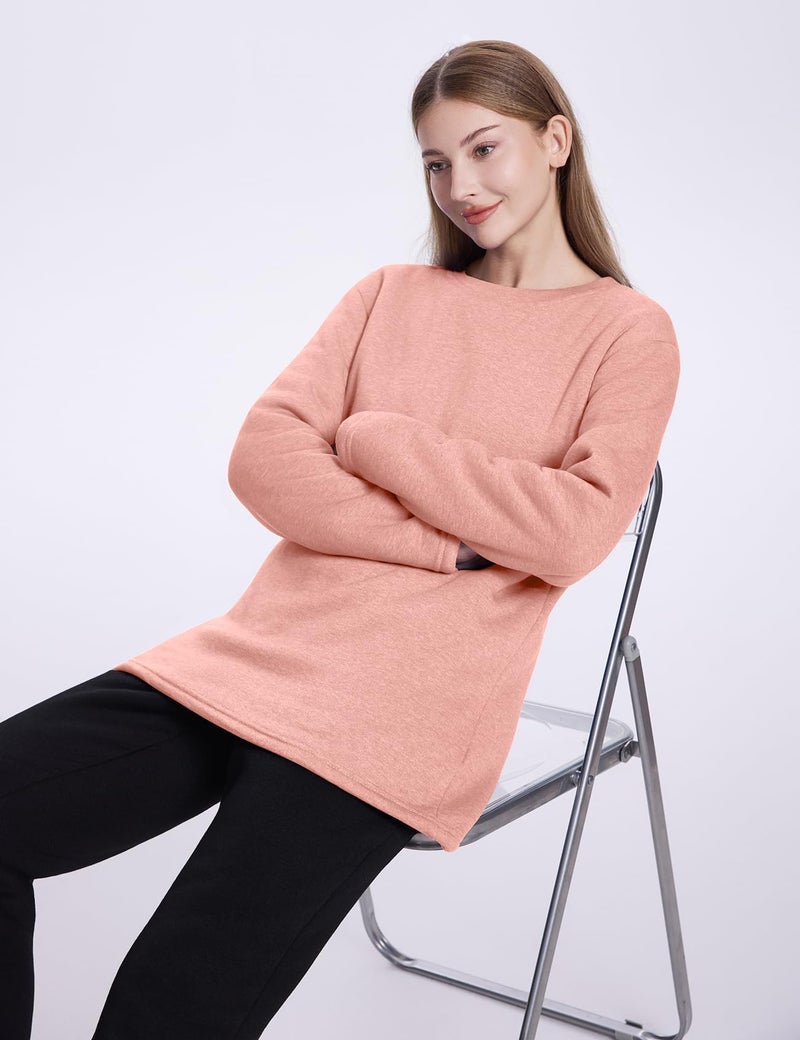 PEHMEA Women's Winter Warm Sherpa Lined Fleece Sweatshirt Crewneck Sport Pullover Loungewear Tops(Pink-L) - Image 2