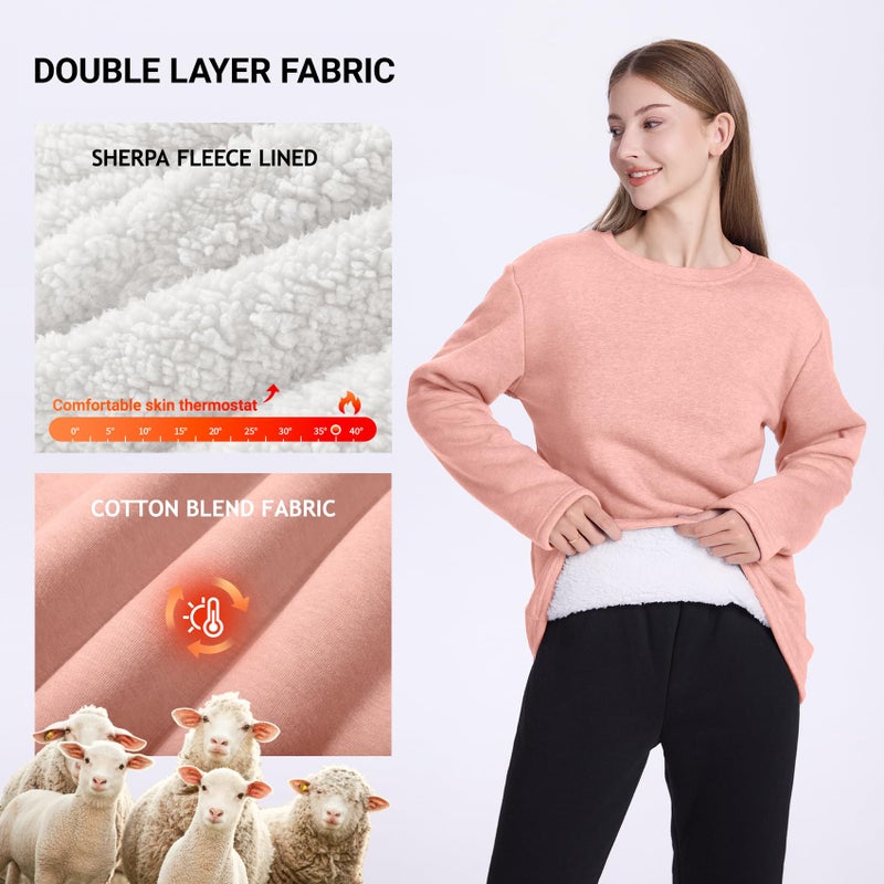 PEHMEA Women's Winter Warm Sherpa Lined Fleece Sweatshirt Crewneck Sport Pullover Loungewear Tops(Pink-L) - Image 4