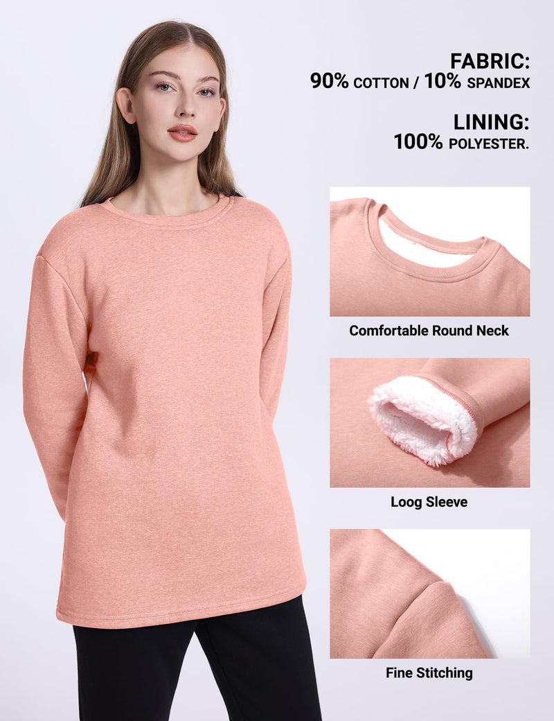 PEHMEA Women's Winter Warm Sherpa Lined Fleece Sweatshirt Crewneck Sport Pullover Loungewear Tops(Pink-L) - Image 5