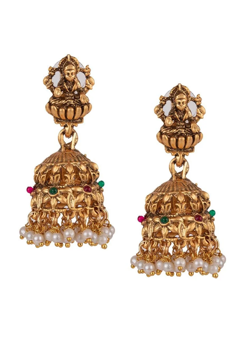 برياسي Stone Studded  Pearl Beaded Goddess Lakshmi Temple Jewellery Set