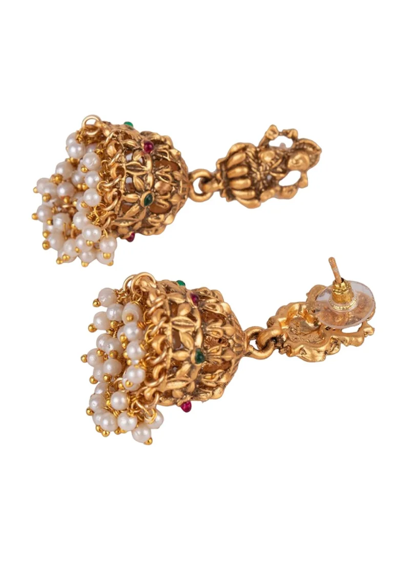 برياسي Stone Studded  Pearl Beaded Goddess Lakshmi Temple Jewellery Set