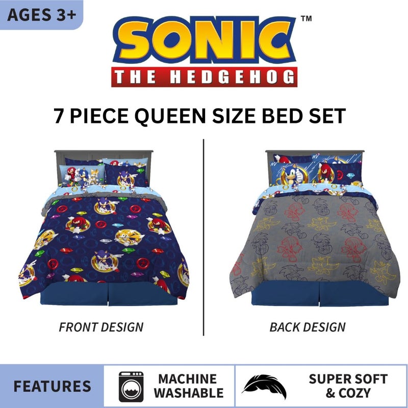 Franco Sonic The Hedgehog Anime Kids Bedding Super Soft Comforter and Sheet Set with Sham, 7 Piece Queen Size, (Official Licensed Product) - Image 2