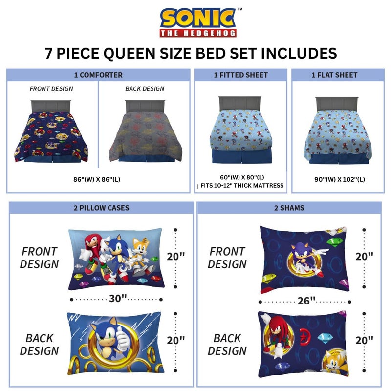 Franco Sonic The Hedgehog Anime Kids Bedding Super Soft Comforter and Sheet Set with Sham, 7 Piece Queen Size, (Official Licensed Product) - Image 3