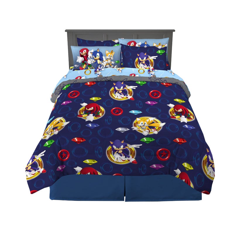 Franco Sonic The Hedgehog Anime Kids Bedding Super Soft Comforter and Sheet Set with Sham, 7 Piece Queen Size, (Official Licensed Product) - Image 1