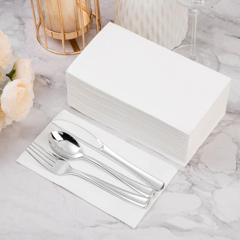 BESTVIP 200 Pack Disposable Paper Napkins, 3-Ply White Dinner Napkins for Guests,Bathroom Paper Hand Towels Soft and Absorbent, Perfect for Christmas, Kitchen, Dinner, Party, Wedding or Event - Image 2