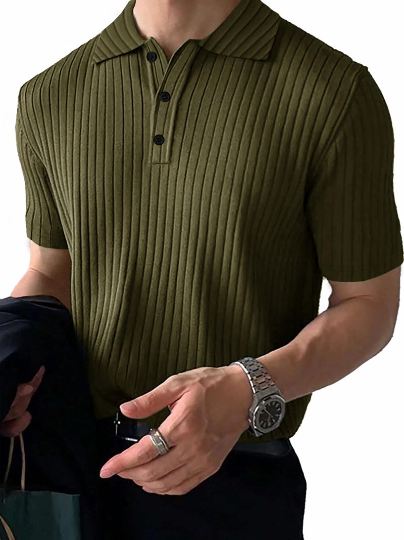 Noble Monk Solid Polo Neck Tshirt | Collar Tshirts | Half Sleeves | Plain-Regular Fit Textured Tshirt for Man Olive Green - Image 5