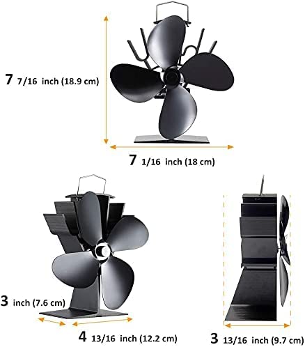 GALAFIRE 4-Blades Heat Powered Wood Stove Fan + Magnetic Thermometer, 122°F Start Non Electric Eco Fireplace Fan for Gas/Pellet/Log/Wood Burning Stoves, Silent Operation, 2-Years, N429, Black - Image 5