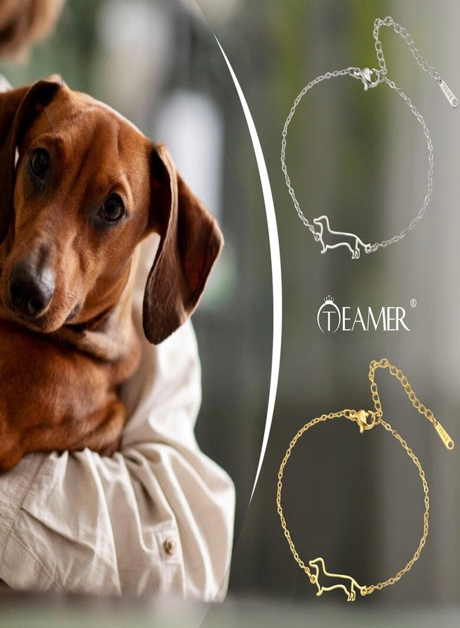 TEAMER Deliacte Dachshund Bracelet Sausage Dog Bracelet Stainless Steel Dachshund Lover Pet Animal Jewelry For Women Men (Gold) - Image 2