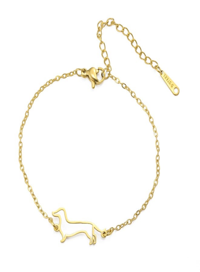 TEAMER Deliacte Dachshund Bracelet Sausage Dog Bracelet Stainless Steel Dachshund Lover Pet Animal Jewelry For Women Men (Gold) - Image 1